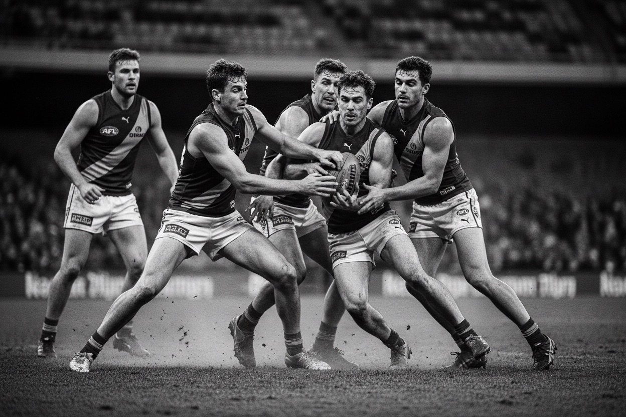 AFL players contesting the ball